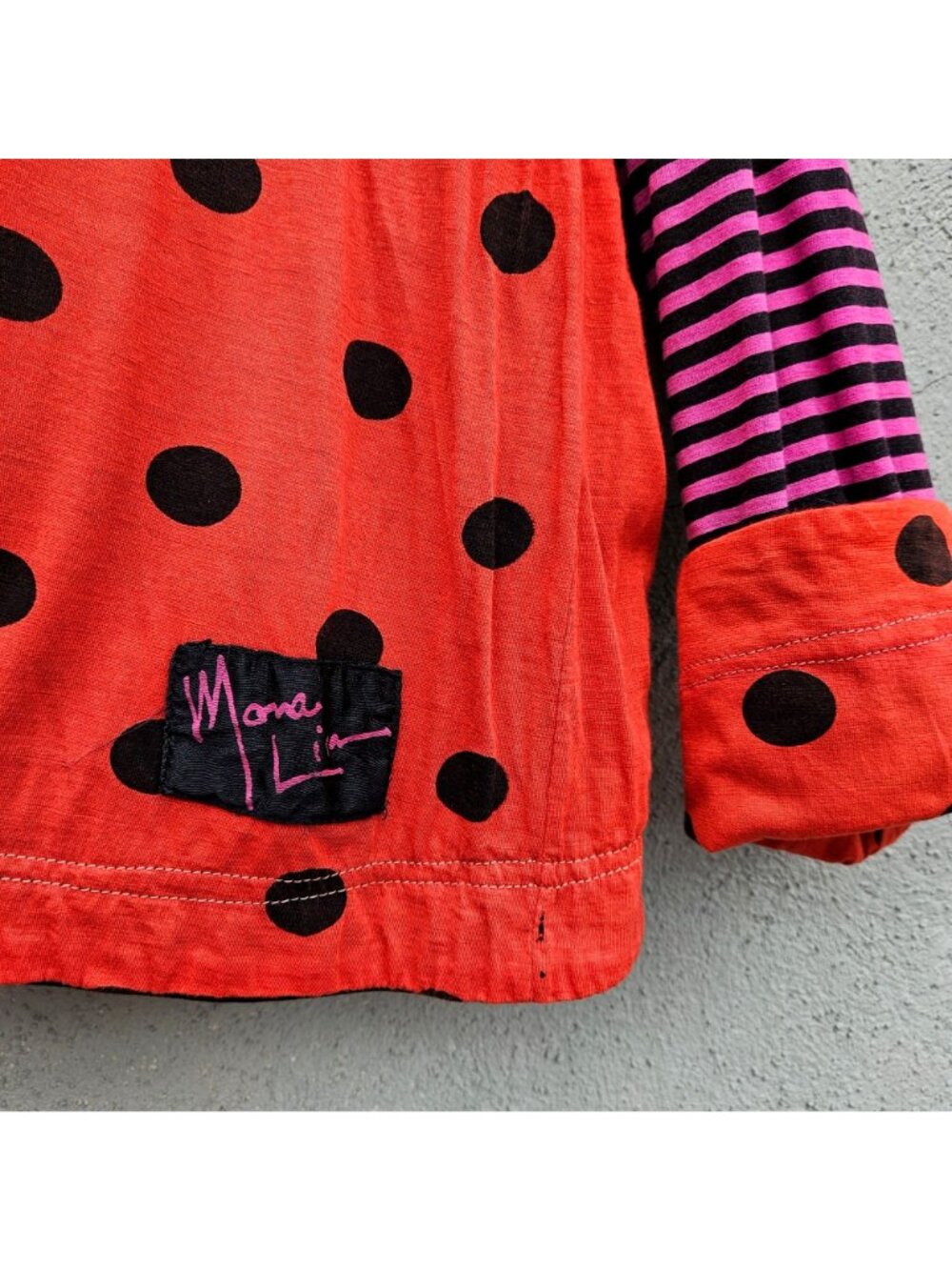 80s Reversible Polka Dot Stripe Graphic Cotton Top Unisex L/XL Mona Lisa - Picture 12 of 16
